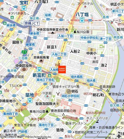 まいばすけっと新富町駅前店付近の地図